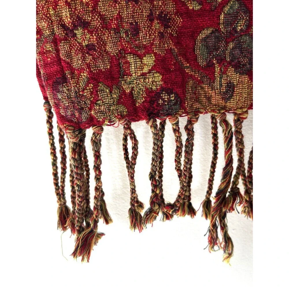 Z Gallerie Table Runner Floral Print Tapestry Style Fringe Country Farmhouse
